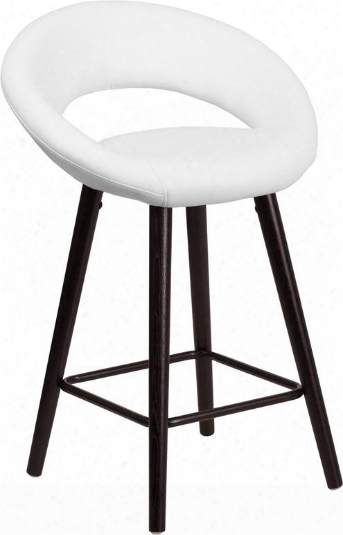 Kelsey Collection Ch-152551-wh-vy-gg 32.5" Counter Height Bar Stool With Rounded Low Back Design Cappuccino Tapered Legs Footrest And Vinyl Upholstery In