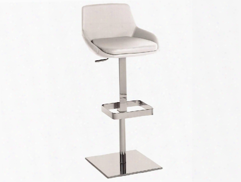 Laura Collection Tc-2001-wh-bar 30" - 40" Bar Stool With Square Base Adjustable Height And Italian Eco-leather Upholstery In White