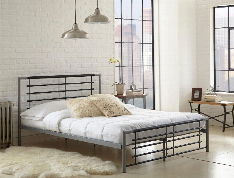 Leah Collection Mfp02153tw Twin Size Platform Bed With Me Tal Frame And Modern Style In Silver And