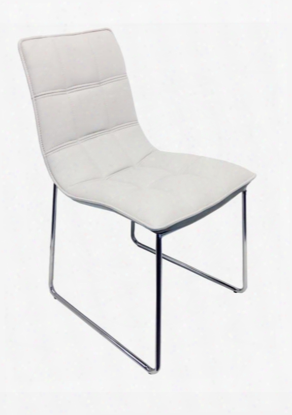 Leandro Collection Cb-870white 34" Dining Chair With Stitched Detailnig Eco-leather Upholstery And Chrome Legs In