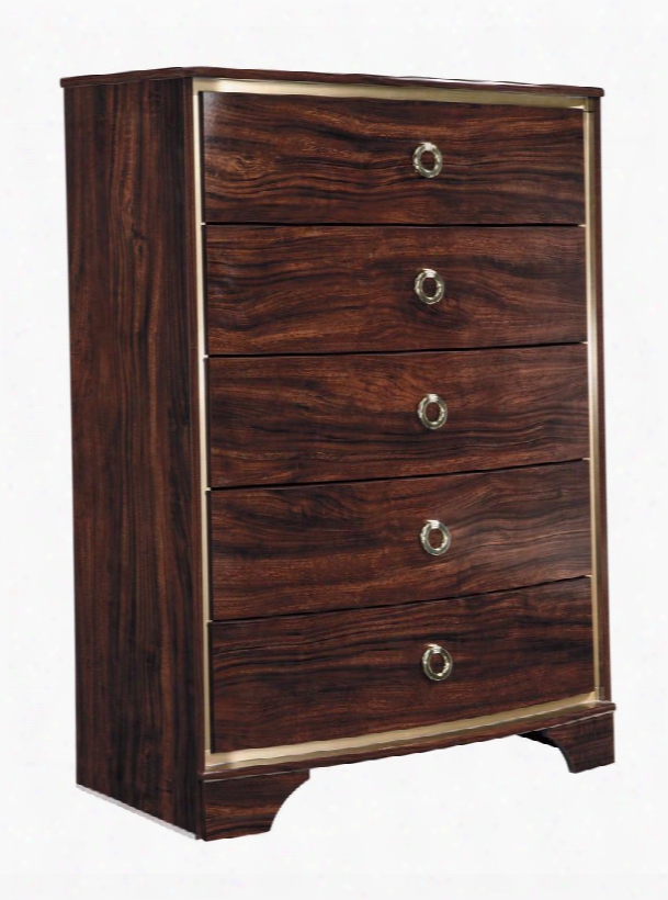 Lenmara Collection B247-46 34" 5-drawer Chest With Gold Color Trim Replicated Mahogany Grain And High-sheen Finish In Reddish