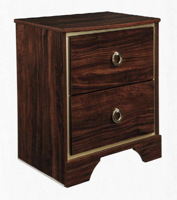 Lenmara Collection B247-92 22" 2-drawer Nightstand With Gold Color Trim Usb Charging Ports And High-sheen Finish In Reddish