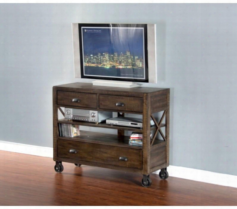 Lincoln Park Collection 2310tl-mc 46" Media Chest With Casters 3 Drawers And 2 Fixed Shelves In Tobacco Leaf