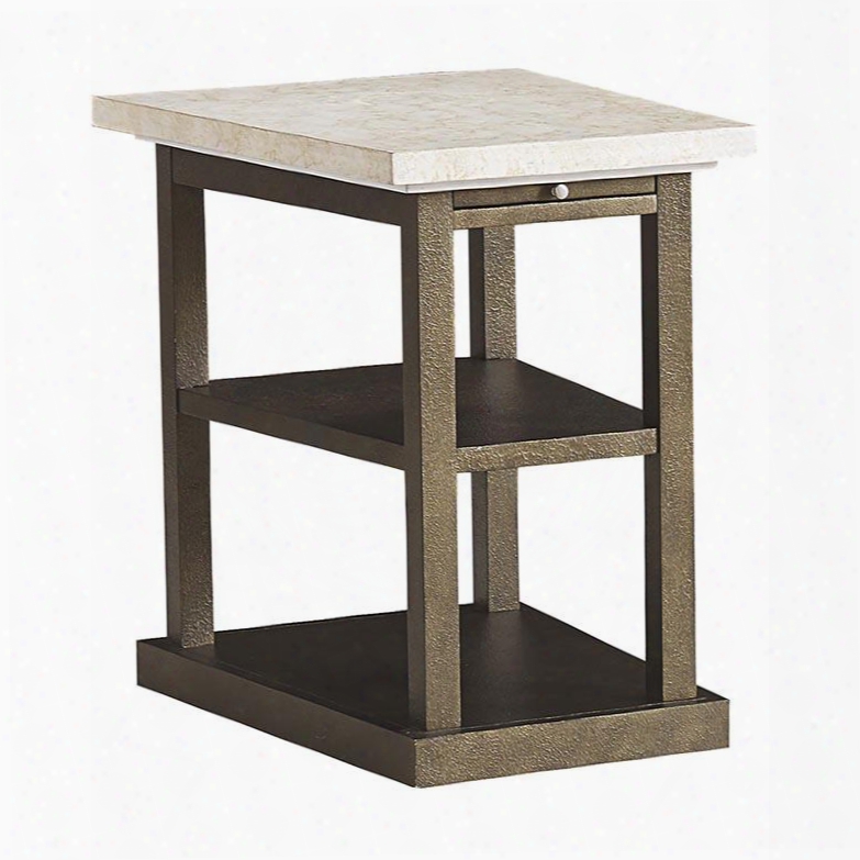 Logan Square Collection 6284-0626 20" Chairside Wedge Table With 2 Fixed Shelves Faux Marble Top And 1 Pull Out