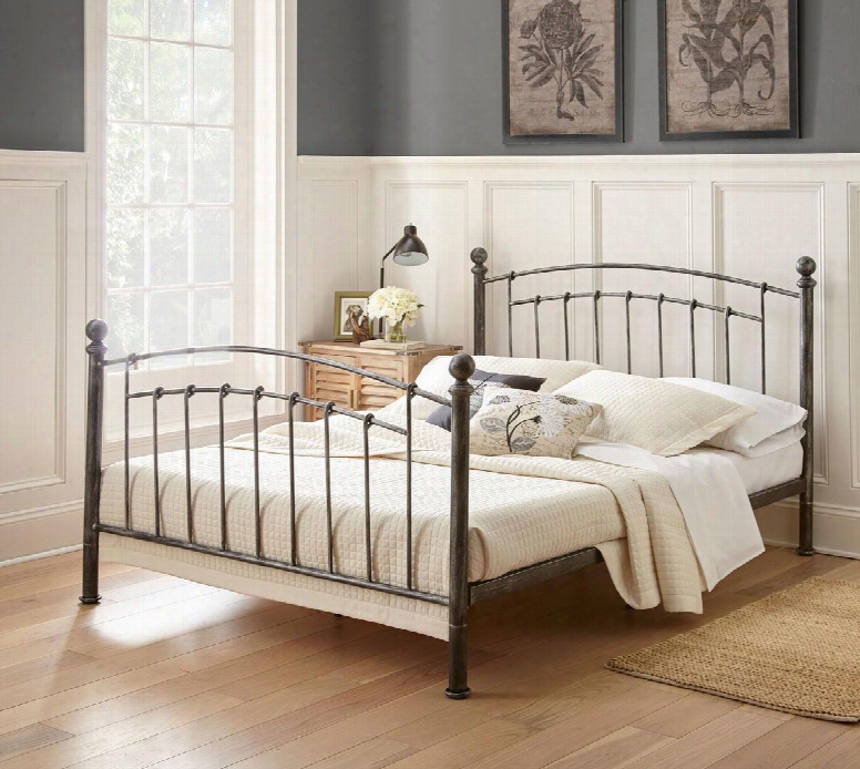 London Collection Mfp02453tw Twin Size Platform Bed With Antique Metal Finish And Modern Style In Rubbed