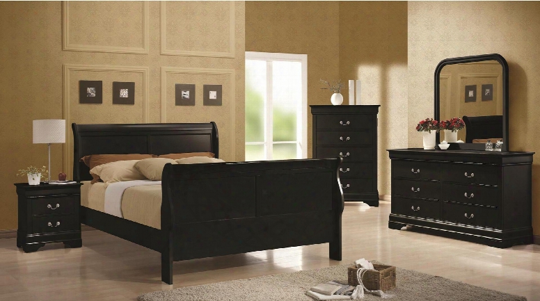 Louis Philippe 203961qset 5 Pc Bedroom Set With Queen Size Sleigh Bed + Dresser + Mirror + Chest + Nightstand In Black