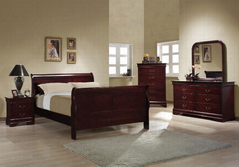 Louis Philippe 203971fset 5 Pc Bedroom Set With Full Size Sleigh Bed + Dresser + Mirror + Chest + Nightstand In Red Brown
