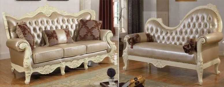 Madrid 674-s-ch 2 Piece Living Room Set With Sofa And Chaise In Rich Pearl