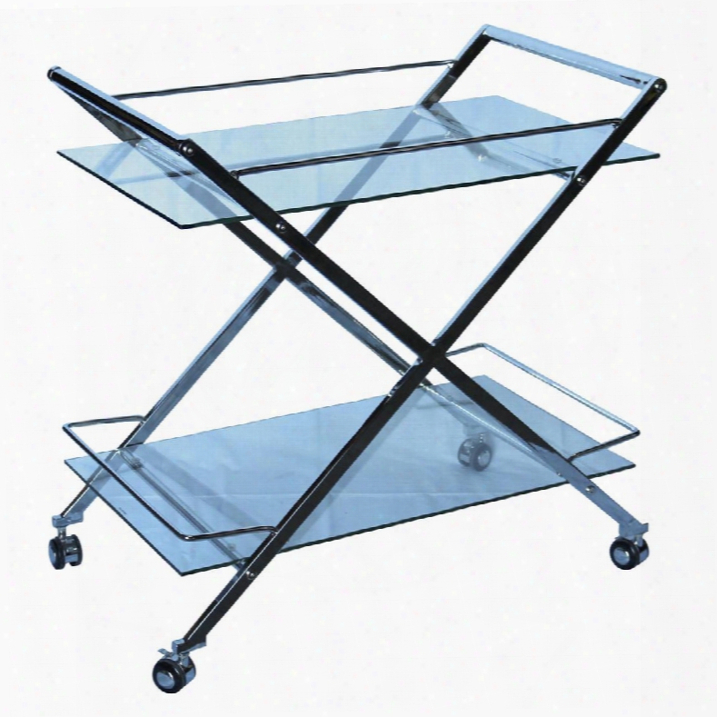 Martini Collection Cb-0606cart 31" Bar Cart With Caster Wheels Chrome Frame And Glass Top & Bottom