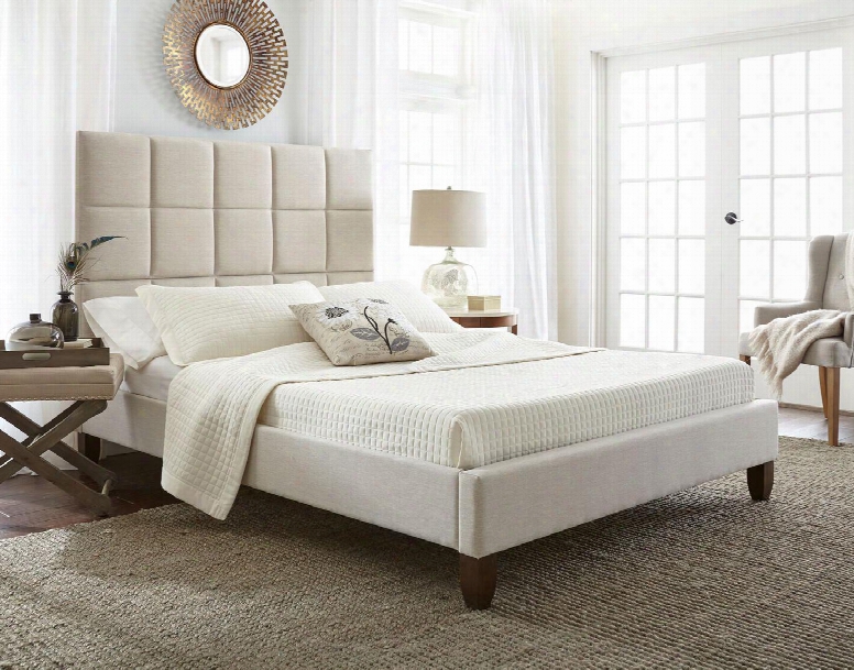 Megan Collection Hc9024a2 Queen Size Upholstered Platform Bed With Wood Material Square Design And Transitional Style In Taupe