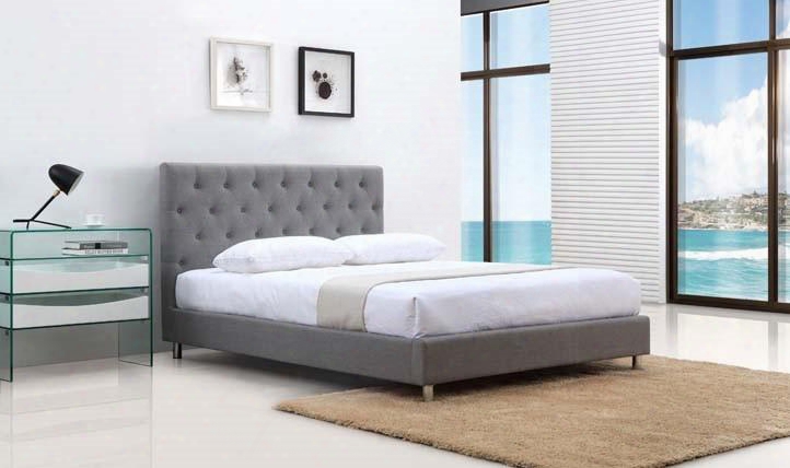 Miles Ii Collection Cb-233-q-gray 83" Queen Size Platform Bed With Polished Metal Legs Button Tufted Headboard And Gray Fabric