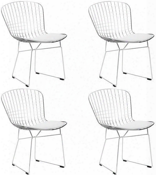 Morph Collection Em-108-whi-x4 21" Set Of 4 Side Chairs With Plastic Non-marking Feet Solid Chrome Steel Frame Velcro Strips And Leatherette Seat Pad In