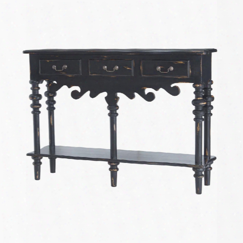 Nymphenburg Collection 7011-306 56" Bracket Table With 3 Drawers Fundament Shelf Metal Hardware Turned Legs And Mahogany Materials In Aged Black