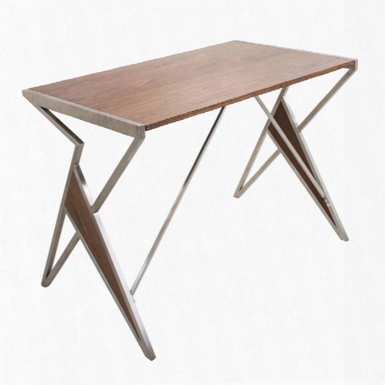 Ofd-tetra Wl Tetra Contemporary Desk In Walnut Wood And Stainless