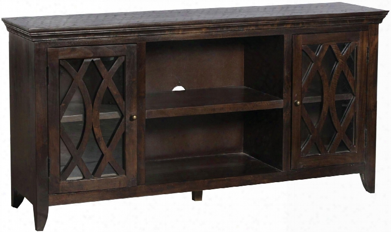 Orbit 13285 68" Media Console With Removable Shelf Diamond Fretwork And Glass Door Fronts In