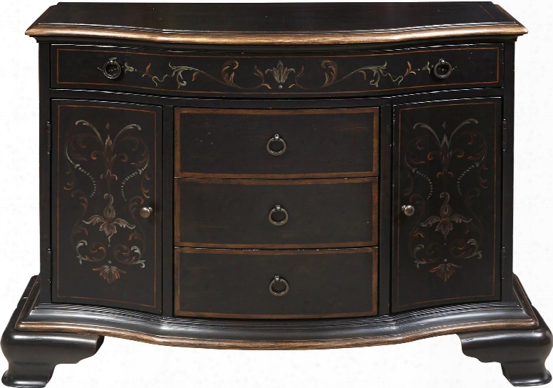 P017051 47" Tyler Black Hand Painted Accent Chest Including Four Drawers A Two Doors With Bracket Feet Simple Pulls And Distressed Detailing In