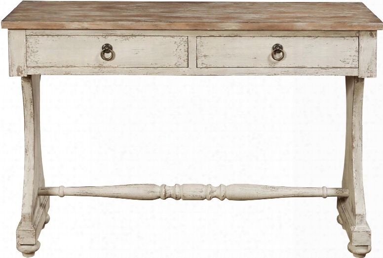 P017145 48" Console Table With Two Drawers Turned Feet Distressed Detailing And Stretchers In