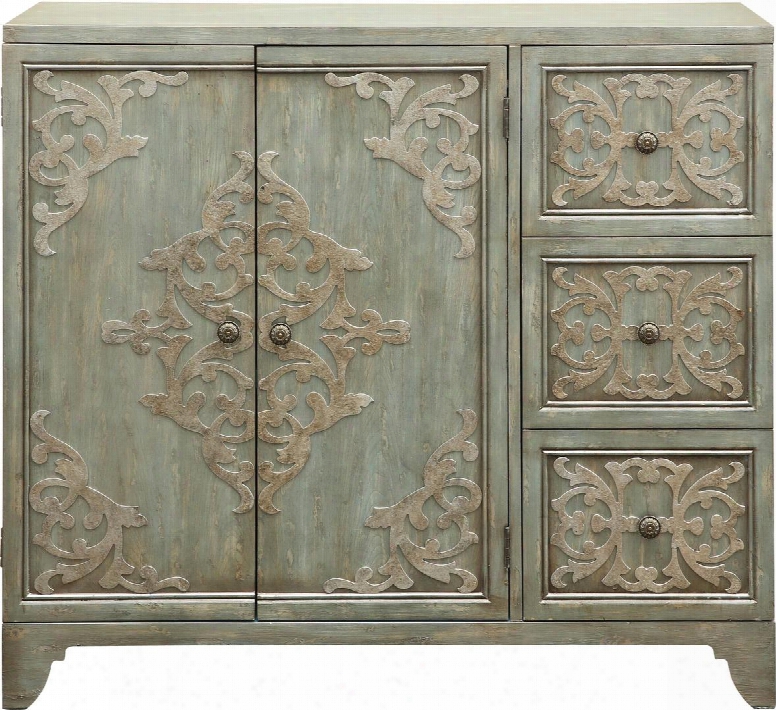 P017171 48" Bar Cabinet Including Three Doors With Stemware Rack Storage On Back Of Door Adjustable Shelves And Distressed Detailing In