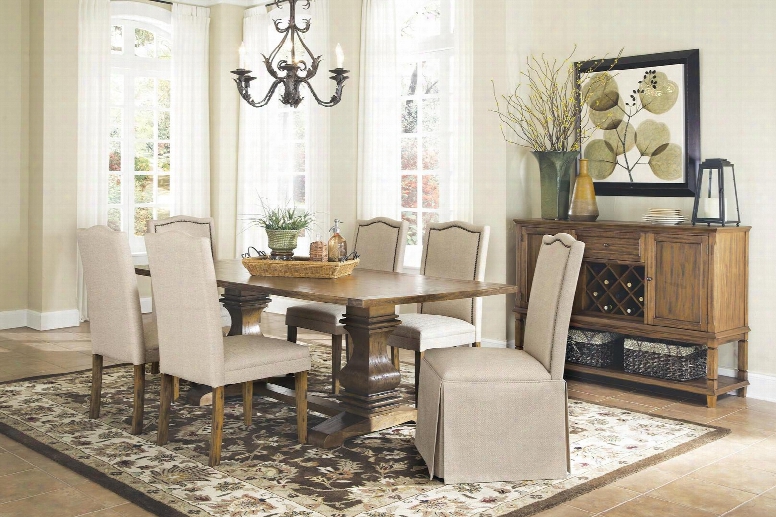 Parkins 103711setb 8 Pc Dining Room Set With Table + Server + 4 Parson Chairs + 2 Parson Chairs With Skirt In Coffee