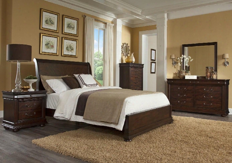 Parkview 398cksbdmn 4- Piece Bedroom Set With California King Sleigh Bed Dresser Mirror And Nightstand In Bourbon