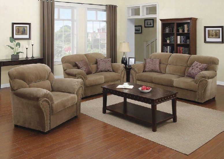 Patricia 51950slct 6 Pc Living Room Set With Sofa + Loveseat + Chair + 3 Pk Table Set In Light Brown