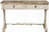 P017145 48" Console Table with Two Drawers Turned Feet Distressed Detailing and Stretchers in