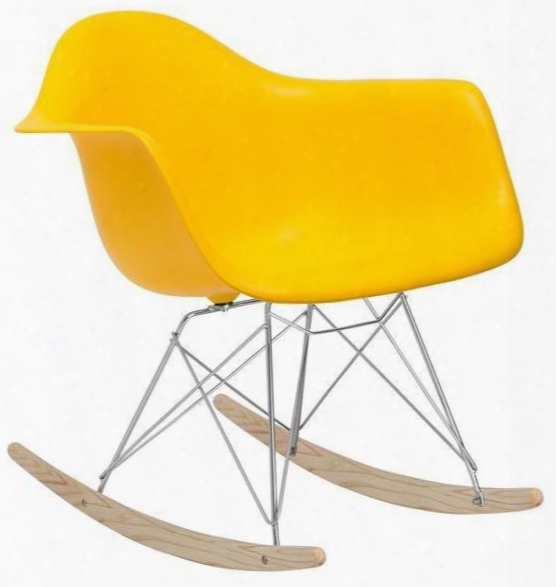 Rocker Collection Em-121-yel 26.5" Rocking Lounge Chair With Chromed Steel Base Solid Ash Wood Rocker Feet And Polypropylene Plastic Seat In Yellow