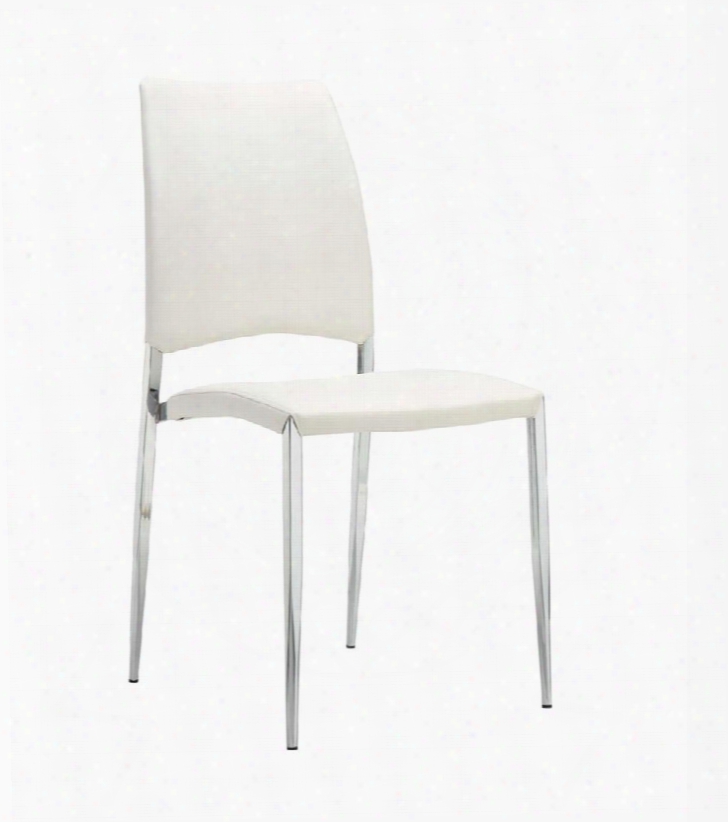 Romance Collection Cb-f3157-wh 35" Dining Chair With Eco-leather Upholstery Stitched Detailing And Tapered Chrome Legs In