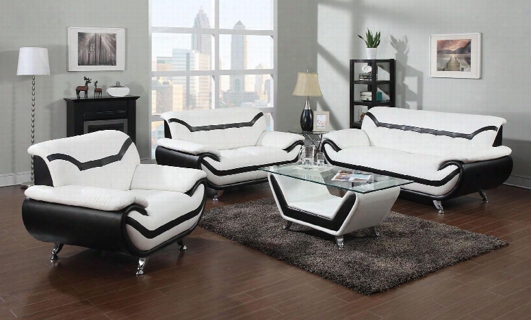 Rozene Collection 51155slct 4 Pc Living Room Set Attending Sofa + Loveseat + Armchair + Coffee Table In Black And White