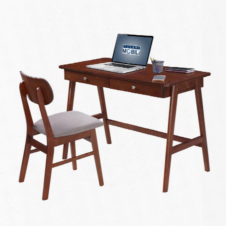 Rta-3602st-mah Techni Mobili Modern Desk With Storage And Chair Set. Colors: Mahogany