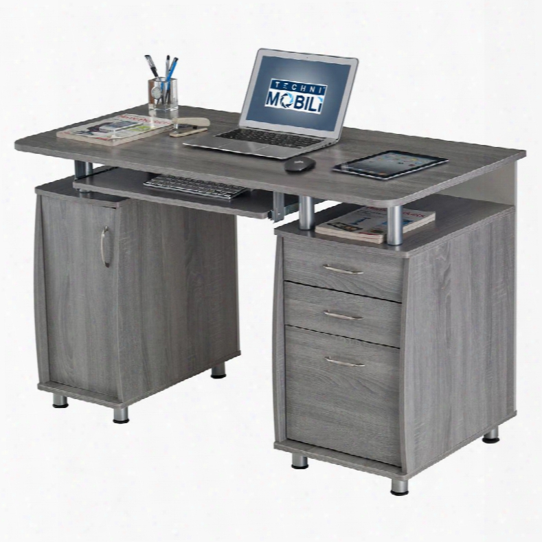 Rta-4985-gry Techni Mobili Complete Workstation Computer Desk With Storage. Color: