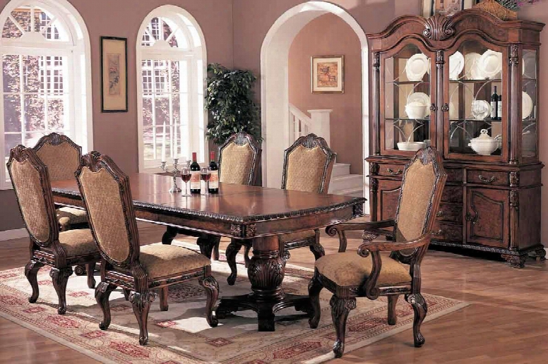 Saint Charles 100131set 8 Pc Dining Room Set With Table + 4 Side Chairs + 2 Arm Chairs + China Cabinet In Deep Brown