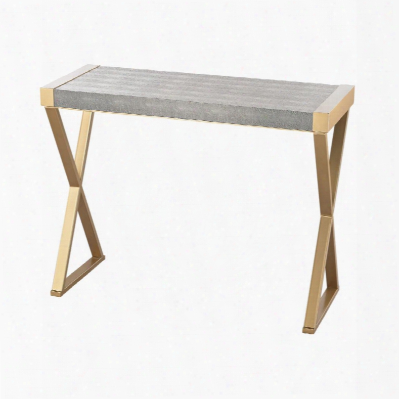 Sands Collection 3169-024t 39" Console Table With Faux Shagreen Top Wood And Metal Construction In Gold And Grey