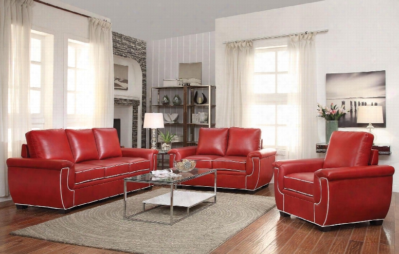 Sariel Collection 52170slct 5 Pc Living Room Set With Sofa + Loveseat + Chair + Coffee Table + End Table In Red And White