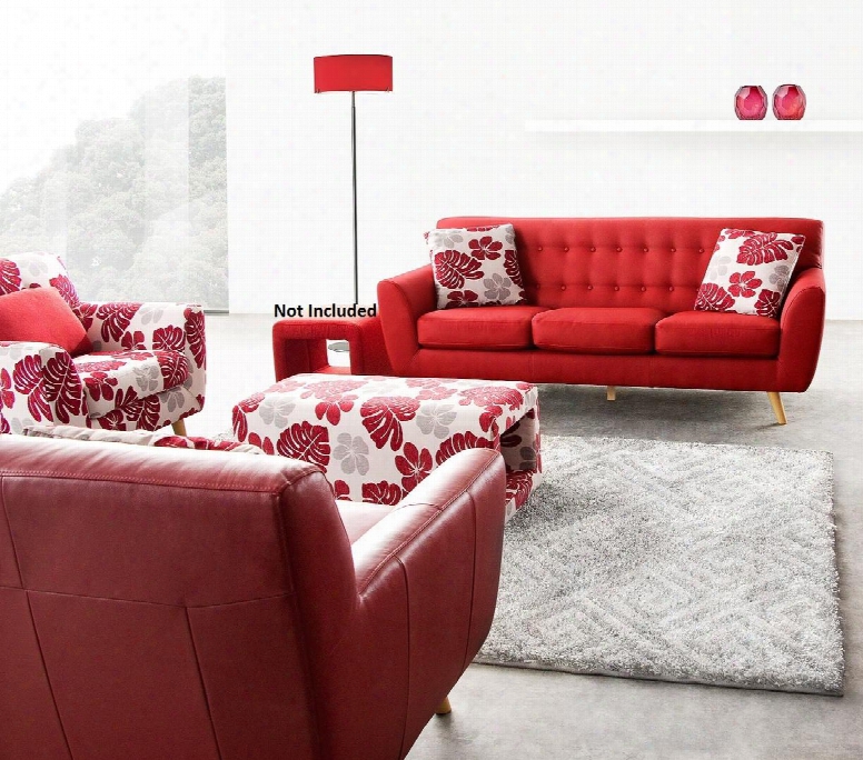 Scarlett Scarlettsoreseta 4 Pc Living Room Set With Sofa + Pu Leather Accent Chair + Floral Accent Chair + Floral Ottoman In Rouge Red