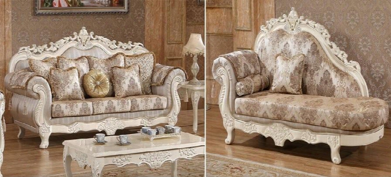 Serena 691s-ch 2 Piece Living Room Set With Sofa And Chaise In Pearl White