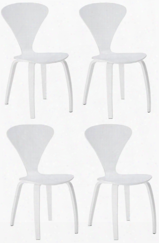 Sofia Collection Em-186-whi-x4 33" Set Of 4 Side Chairs With Midcentury Design Plywood Seat And Tapered Legs In White