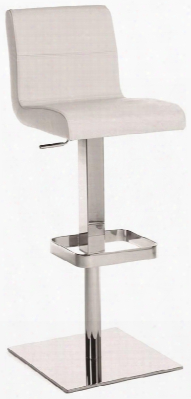 Stella Collection Tc-2005-wh-bar 32" - 40" Bar Stool With Pedestal Base Chrome Frame Adjustable Height Foot Rest And Leather Upholstery In White