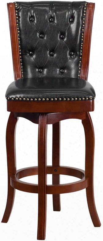Ta-240130-chy-gg 30" High Counter Height Stool With Black Leather Swivel Seat Button Tufted Back And Nail Head Trimmed Seat And In A ~ward Direction In Cherry