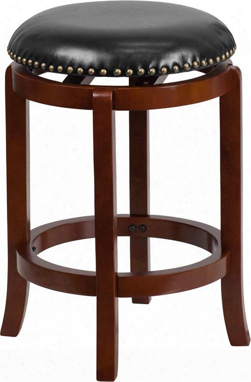 Ta-68924-lc-ctr-gg 25" Backless Counter Height Stool With Swivel Seat Protective Floor Glides And Leathersoft Upholstery In Light Cherry