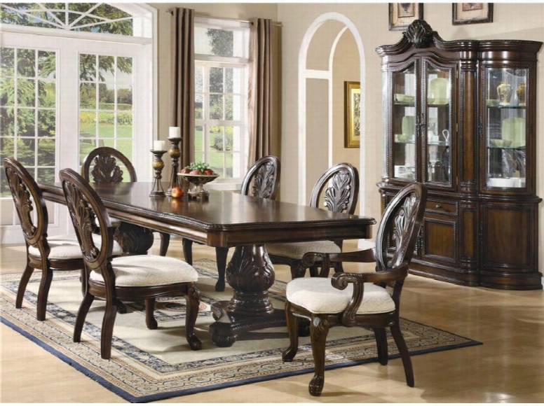 Tabitha 101037set 8 Pc Dining Room Set With Table + 4 Side Chairs + 2 Arm Chairs + China Cabinet In Cherry