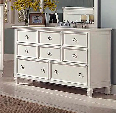 Tamarack 00-044-050 62" 8-drawer Dresser With Brushed Silver Fibished Hardware European Side Mounted Drawer Glides And Molding Details In