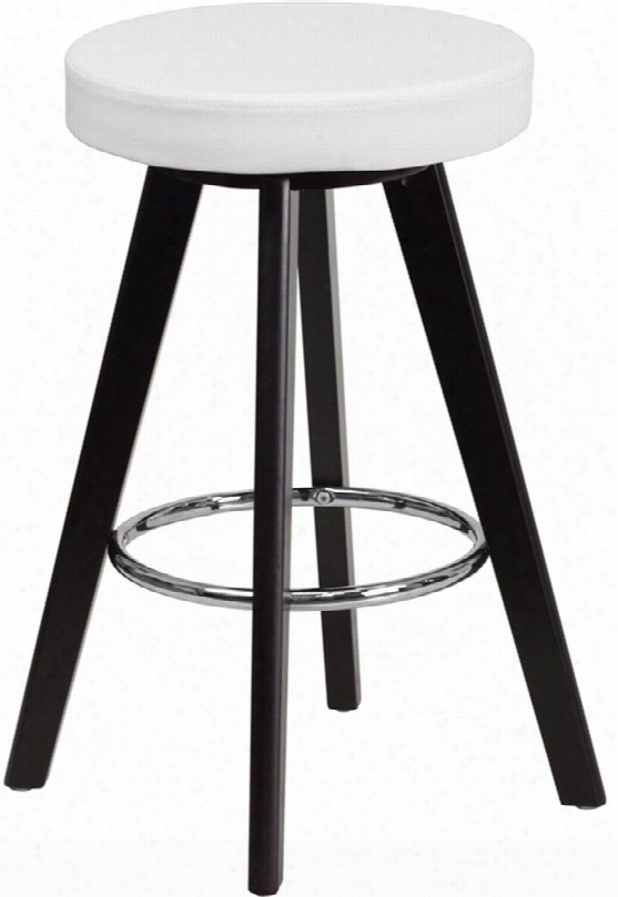 Trenton Collection Ch-152600-wh-vy-gg 24" Bar Stool With Chrome Footring Cappuccino Wood Finish Protective Floor Glides And Vinyl Upholstery In White