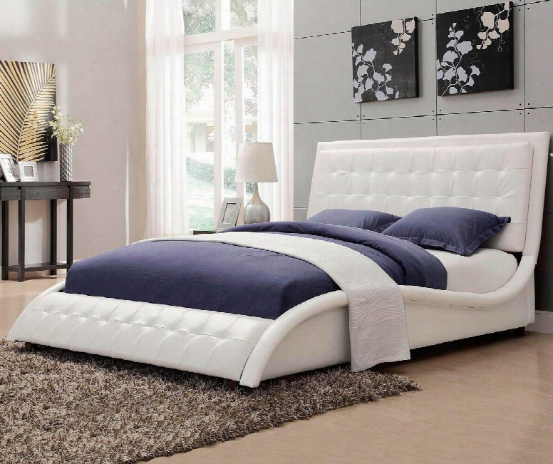 Tully Collection 300372ke Eastern King Size Panel Bed With Tufted Detailing Wave Shaped Profile And Leatherette Upholstery In White