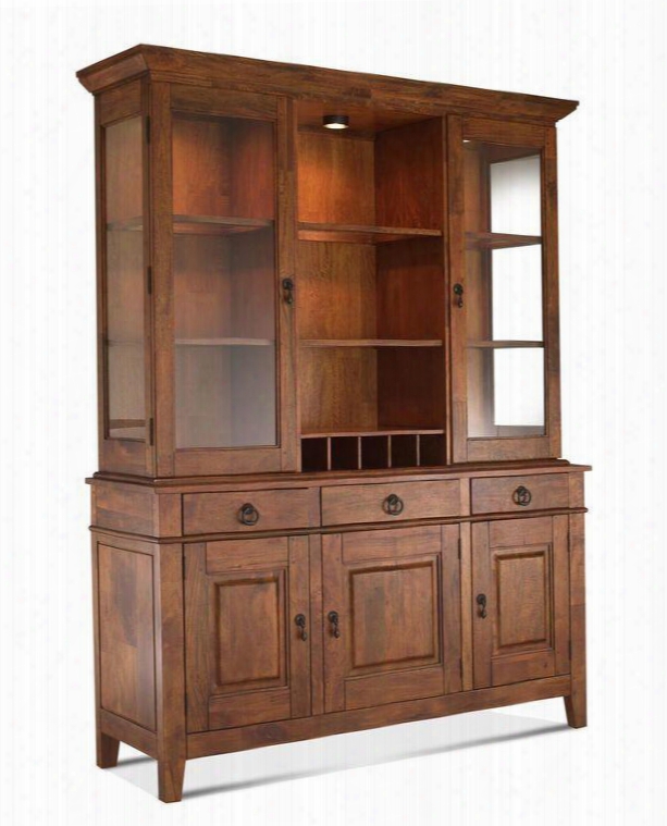 Urban Craftsmen Collection 340-895-buff-hutc 64" Dining Buffet & Hutch With 3 Drawers Wine Rack And 2 Glass