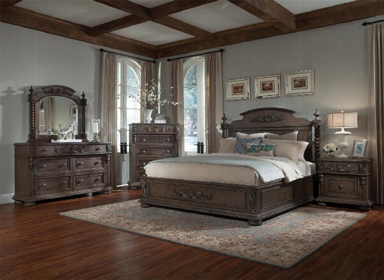 Versailles 980ckpbdm2nc 6-piecce Bedroom Set With King Poster Bed Dresser Mirror 2 Nightstands And Chest In Normandie