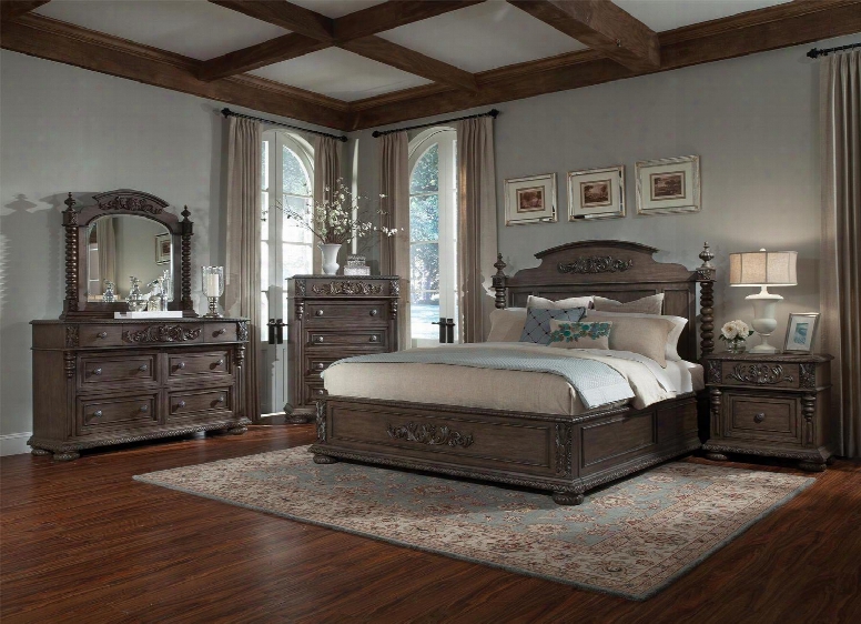 Versailles 980ckpbdmn 4-piece Bedroom Set With King Poster Bed Dresser Mirror And Nightstand In Normandie