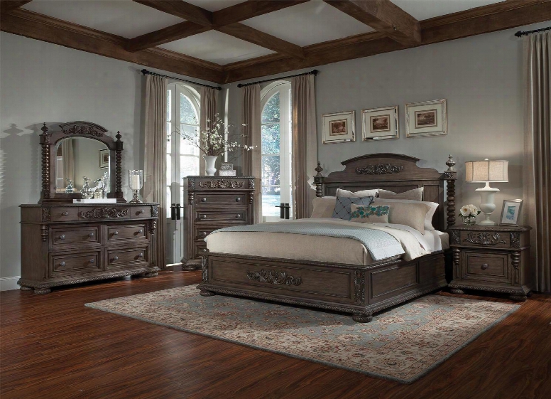 Versailles 980ckpbdmnc 5-piece Bedroom Set With King Poster Bed Dresser Mirror Nightstand And Chest In Normandie