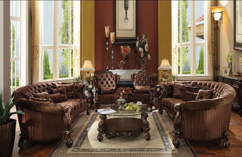 Versailles Collection 520807pc 7  Pc Living Room Set With 2 Sofas + 2 Accent Chairs + 2 End Tables + Coffee Table In Cherry Oak