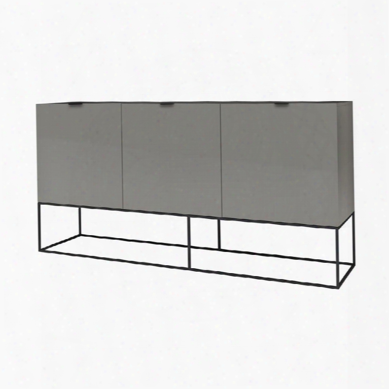 Vizzione Collection Cb-1411-bg 71" Buffet With Mdf Construction Painted Metal And 3 Doors In High Gloss Light Gray